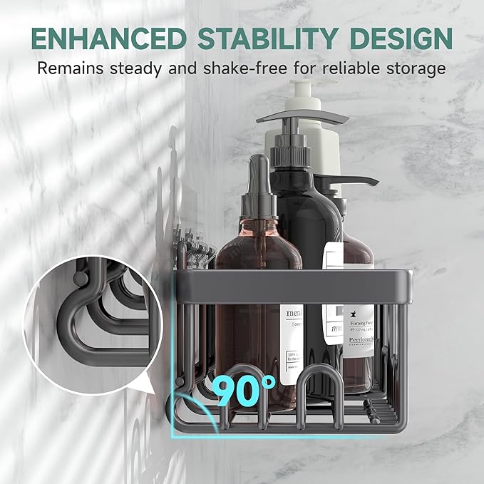 Veken Rustproof & Waterproof Shower Caddy 6-Pack, No Drilling Adhesive Shelves Rack with Soap Holder, Large Capacity Bathroom Organizers and Storage, Wall-Mounted Kitchen & Home Decor, Dark Grey-NeatNest