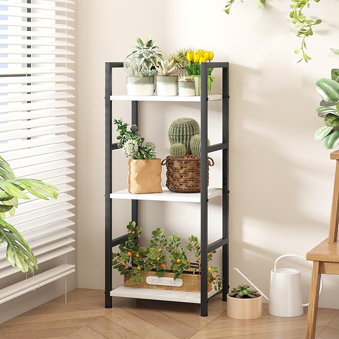 Bookshelf Storage Shelf Bookcase, 3 Tier Industrial Bookcase,Small Book case for Living Room, Bedroom, and Home Office, Easy Assembly Free Combination Multi-Functional Organizer(3 Tier,White Marble)-NeatNest