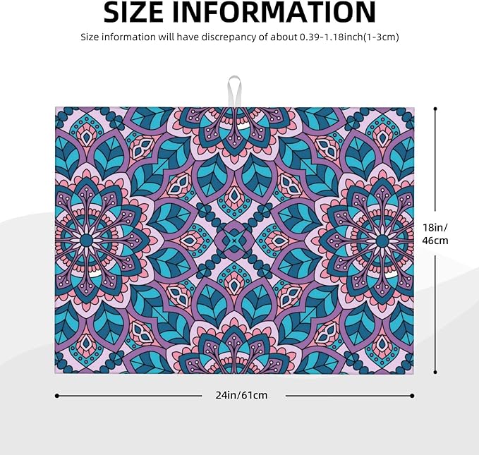 Boho Blue Purple Floral Pattern Dish Drying Mat 18x24 For Kitchen Counter Absorbent Microfiber Dishes Pad Dish Drainer Rack Mats Fast Dry Kitchen Accessories-NeatNest