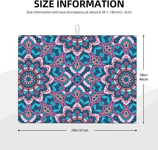 Boho Blue Purple Floral Pattern Dish Drying Mat 18x24 For Kitchen Counter Absorbent Microfiber Dishes Pad Dish Drainer Rack Mats Fast Dry Kitchen Accessories-NeatNest