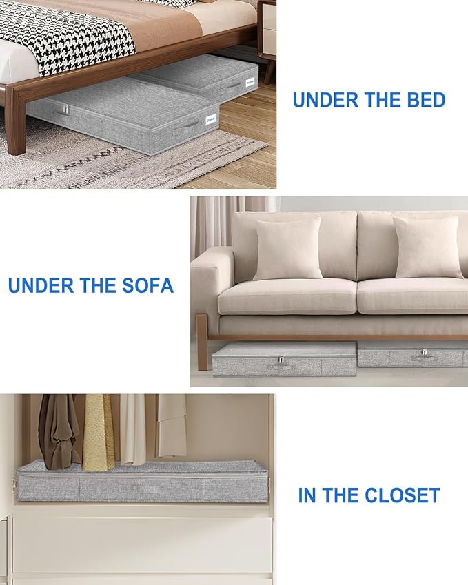 2 Pack Low Profile Under Bed Storage Containers 4.5 Inch Height, Shallow Underbed Couch Storage Organizer With Sturdy Sidewalls/Bottom, Thin Underbed Storage Bins For Clothes Dorm Dresser Sofa- Grey-NeatNest