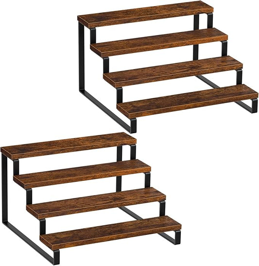 Giikin 4 Tier Spice Rack, Set of 2 Wooden Spice Rack for Countertop, Kitchen Counter Storage Shelves Cupcake Stand Holder Display Stand, Rustic Brown-NeatNest