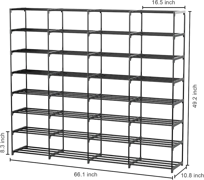 Shoe Rack Large Capacity 4 Rows 8 Tier 56-64 Pairs Shoes Boots Sneaker Stackable Storage Organizer Garage Entryway Hallway Front Doorway Shoe Tower Cubby Unit Shelf Space Saving-NeatNest