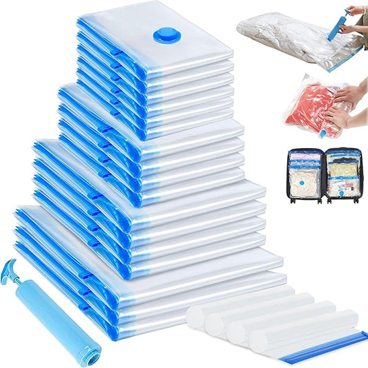 21 Pack Vacuum Storage Bags,Vacuum Seal Bag with Hand Pump, 3 Jumbo+4 Large+4 Medium+6 Small+4 Roll Up Bags, 80% Space Saver Bags for Clothes,Comforters and Blankets, Home Travel Essentials-NeatNest