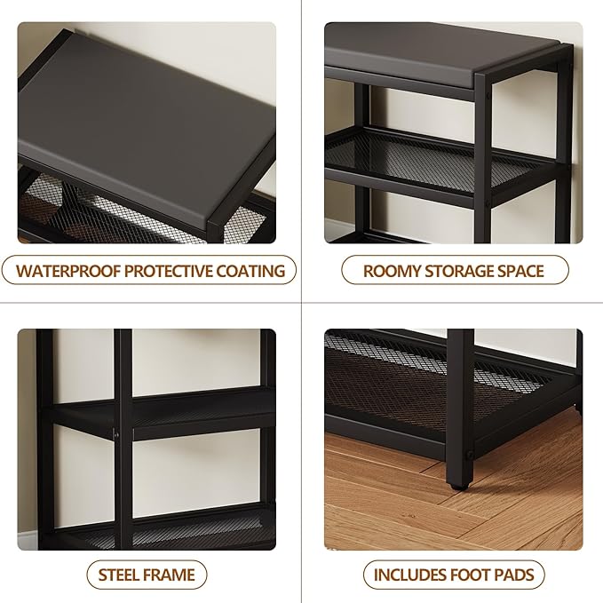 ZHOOGE Small Shoe Bench Shoe Rack Storage Bench Entryway Bench Shoe Shelf with Seat Cushion, Stable Shoe Organizer for Entryway, Living Room, Bench Seat Holds Up to 300 lb, (17"x 10"x 16", L x W x H)-NeatNest