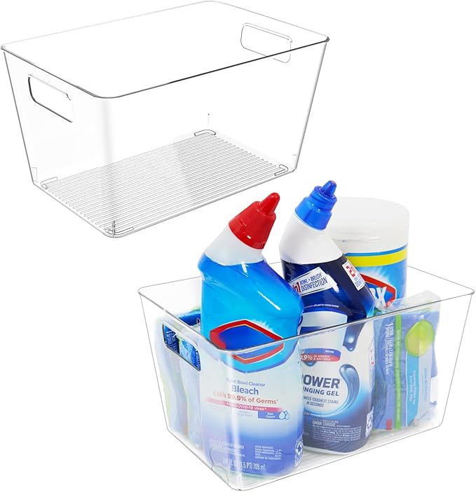 6 Pack Clear Plastic Storage Bins, 11" Large Pantry Organizer Bins with Handles, Plastic Containers for Refrigerator,BPA-Free Perfect for Kitchen,Fridge,Cabinet,Pantry,Bathroom,Closet Organization-NeatNest
