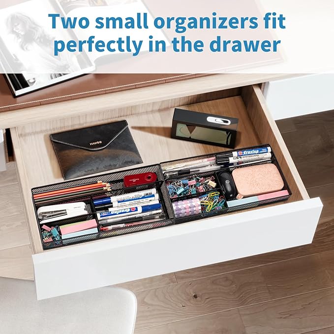 Desk Drawer Organizer Tray,Drawer Organizer for Office and Home,Desk Organizer with Drawers,4 Compartments,Non-Slip Desk Organizers and Accessories for Stationery Makeup School (Black)-NeatNest