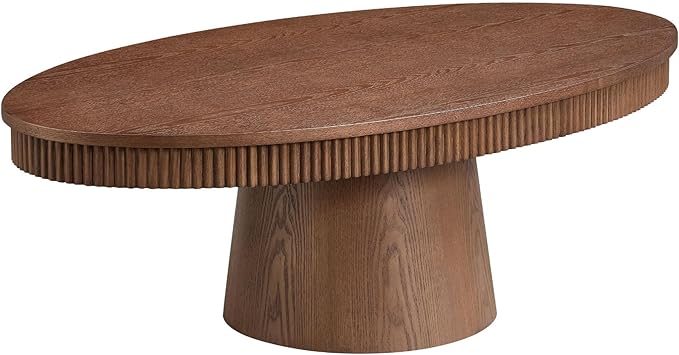 kevinplus 47.24'' Oval Coffee Table for Living Room, Modern Mid-Century Pedestal Wood Coffee Table, Easy Assembly, Walnut