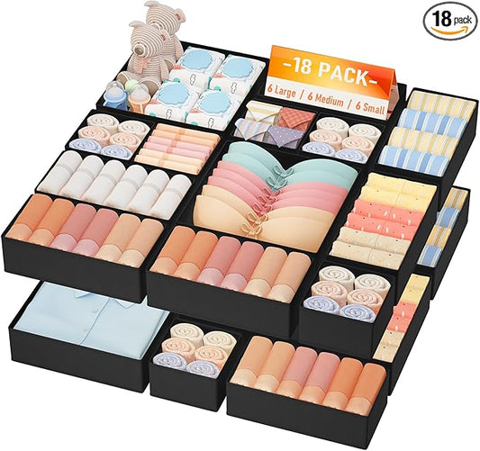 DIMJ Drawer Organizer Clothes Storage - 18 Pack Baby Dresser Organizer for Nursery, Foldable Closet Drawer Organizer Bins for Bedroom Organization, Fabric Storage Dividers for Socks, Underwears, Bras-NeatNest