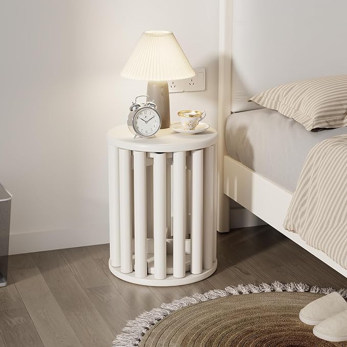 Stackable Stools Set of 4, Wood Stool 18 Inch Stool Stackable Side Tables Nesting Table Sturdy and Durable, No Installation Required for End Table,Top Stackable Round Stools(White Barstool)