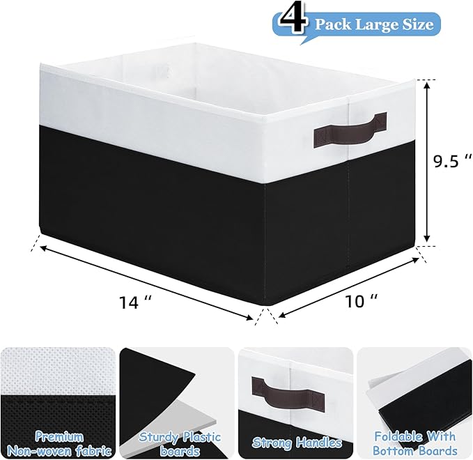 Criusia Large Storage Bins for Shelves 4 Pack, Closet Storage Baskets for Clothes Blanket Beddings Towels, Collapsible Fabric Closet Organizer Bins with Handles/ Laundry Room Organization-NeatNest