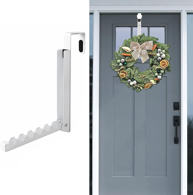 2PCS Over Door Hooks Hanger,Foldable Over Door Drying Laundry Hooks for Hanging Clothes 6 Groves Over Door Towel Racks for Clothes,Coat, Behind Back of Door Bathroom, Bag and Robe( Bright white)
