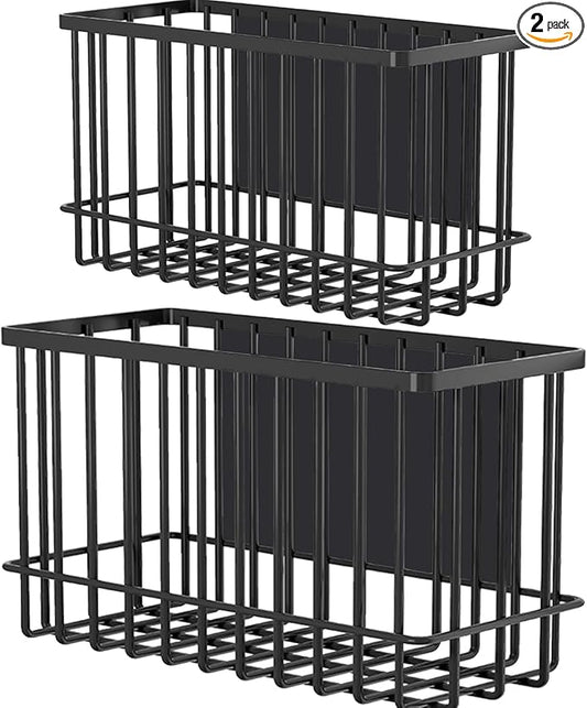 2 Pack Magnetic Basket Organizer Shelf Rack for Refrigerator Peg Board Office File Foil Plastic Food Wrap Spice Pegboard Holder