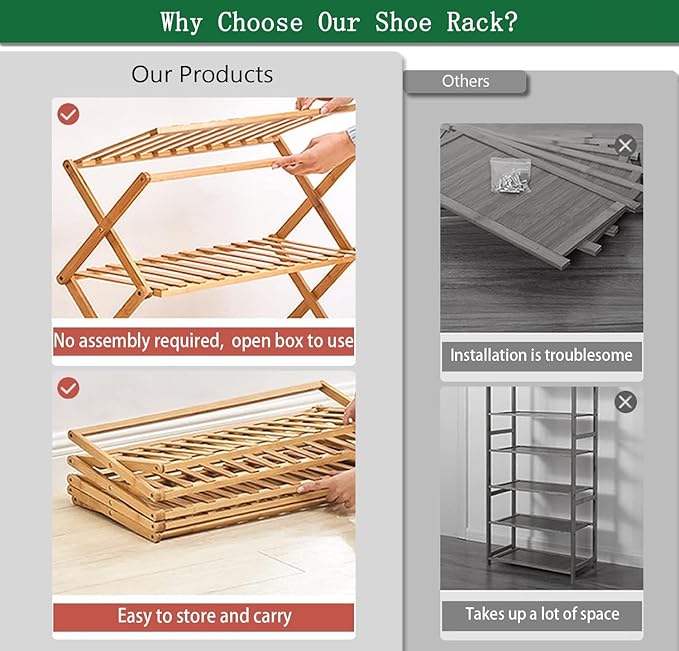 4 Tier Bamboo Shoe Rack,Portable Folding Shoe Storage Rack,Without Installation Small Shoe Rack Perfect for Corridors, Bedrooms and Small Spaces (4 Tier)-NeatNest