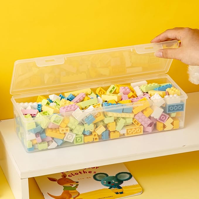 Clear Craft and Art Supply Storage Organizer, Small Deep Strips Container with Lid for Makeup, Paint Brush, Tools, Crayon, Stackable (Clear-1pack)-NeatNest