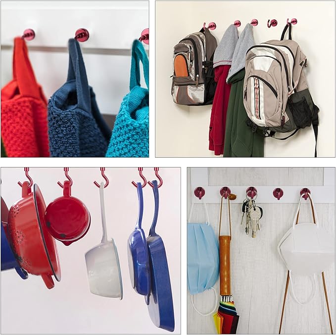 DIYMAG Magnetic Utility Hooks, 30Lbs Heavy Duty Rare Earth Neodymium Magnet Hooks with Nickel Coating for Kitchen, Garage, Cruise, Classroom, Workplace and Office etc, 3 Packs (Red)-NeatNest