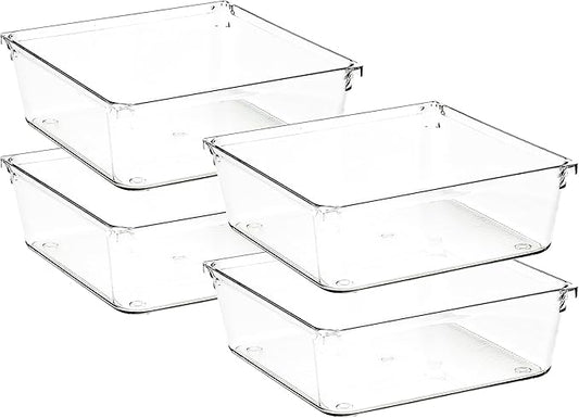 4 Pack Drawer Organizer - 6" X 6" Clear Acrylic Storage Bins with Non-Slip Pads, Versatile Desk Tray for Makeup, Jewelry, Kitchen, Bathroom, and Office Organization-NeatNest