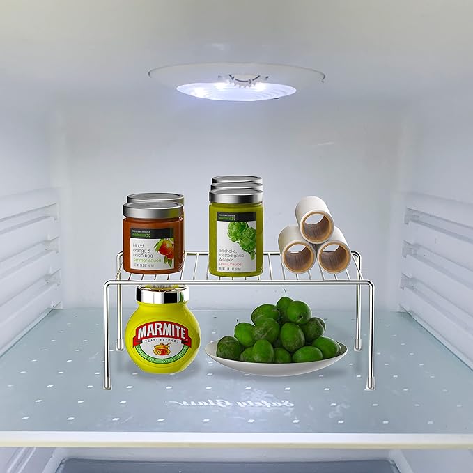 Kitchen Cabinet Shelf Organizer Set of 3, Large (15.7 x 9.4 inch) Metal Wire Pantry Storage Shelves, Dish Plate Racks for Cabinets, Freezer, Counter, Cupboard Organizers and Storage, Chrome