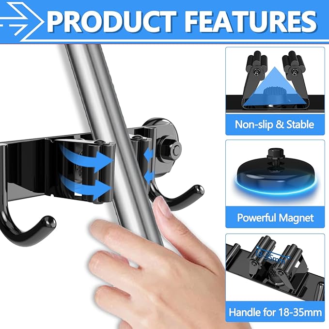 3-H Magnetic Broom Holder Wall Mounted 2 Pack, Strong Magnetic Broom Hooks 13 Inch, Heavy Duty Magnet Broom Organizer Wall Mounted, Utility Storage Tools Rack for Home Kitchen Workshop Laundry Garage