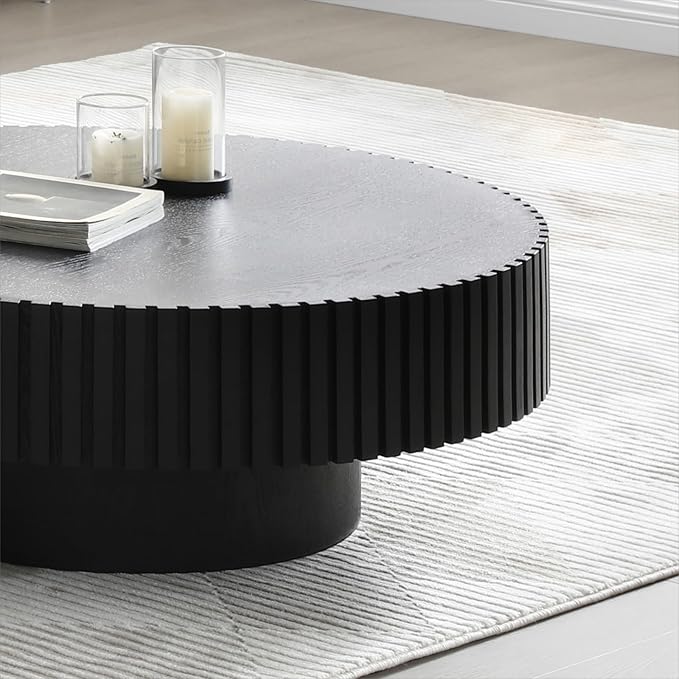 KEVINSPACE Black Round Coffee Table for Living Room Wood CoffeeTableRound Wood CoffeeTabl CircleCoffeeTable Modern Farmhouse Center TableCoffee Table Home Furniture 39.37"