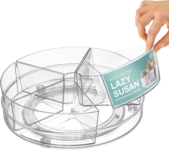 Home Intuition Round Plastic Lazy Susan Turntable Food Storage Container for Kitchen (5 Removable Bin, 2 Pack)