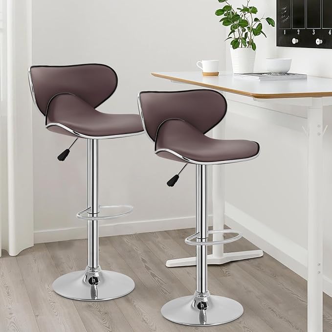 BestOffice Bar Stools Set of 2, Counter Height Adjustable Bar Stools with Back Bar Stool PU Leather Swivel Bar Stool Kitchen Counter Bar Stools Dining Chairs-NeatNest