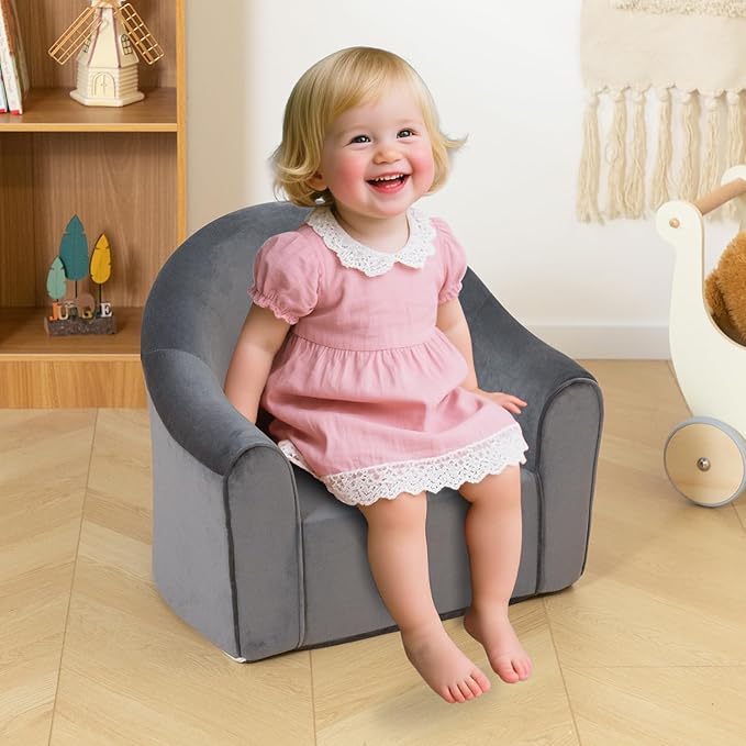 ALIMORDEN Adorable Toddler Chair, Snuggly Foam Seat for Little Ones with Removable Washable Cover - Soft Reading Couch for Boys and Girls, Grey-NeatNest