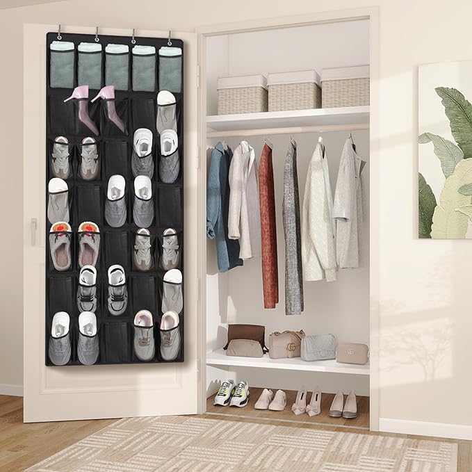FENTEC 35 Large Pockets Over The Door Shoe Organizer, Mesh Hanging Shoe Organizer Shoe Rack for Closet Mesh Closet Shoe Holder, Over Door Organizer, Shoe Organizer for Wall, Black, 1 Pack-NeatNest
