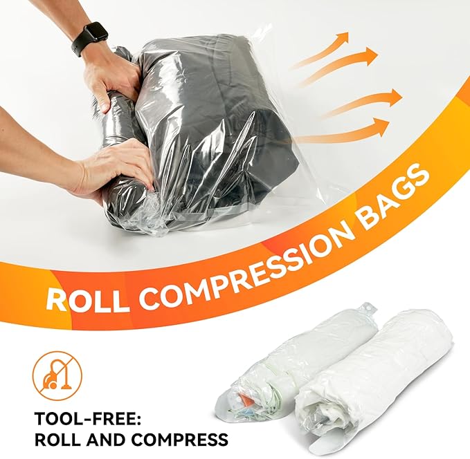 [2024 NEW] 15 Pack Vacuum Storage Bags (3 Jumbo/3 Large/3 Medium/3 Small/3 Roll) | Space Saver | Rapid Vacuum | Double Zip Seal | Clip Stopper | Ideal for Clothes, Blankets Compression and Travelling-NeatNest