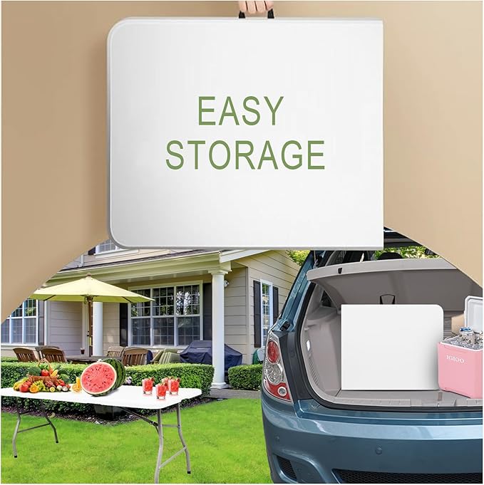 6FT Plastic Folding Table, Portable Picnic Table Outdoor, for Camping, Party, Wedding,Picnic, with Lock, Handle - White-NeatNest