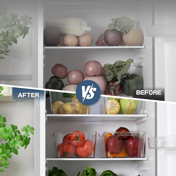 Clear Plastic Storage Bins 8 Pack with 16 Soft Silicone Handles, Organizer Bins for Home & Kitchen, Storage Containers for Pantry, Fridge, Laundry, Bathroom, Classroom-NeatNest