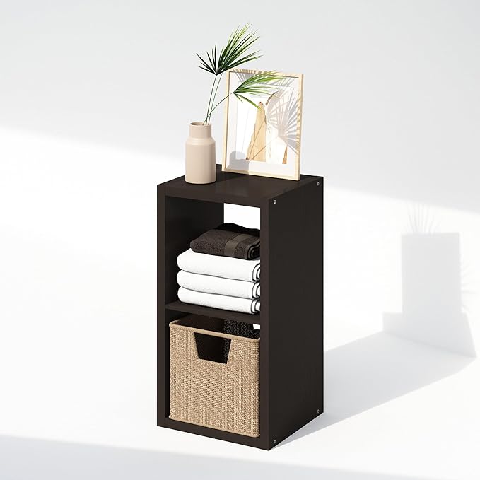 Furinno Cubic Open Back Multipurpose Clothing & Closet Storage Organizer Shelf, 2-Cube, Black Dark Oak