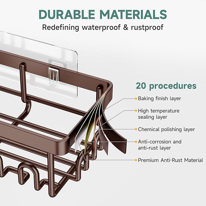 Veken Shower Caddy 6-Pack, No Drilling & Rustproof, Waterproof Adhesive Shelves Rack with Soap Holder, Large Capacity Bathroom Organizers and Storage, Wall-Mounted Kitchen & Home Decor-NeatNest