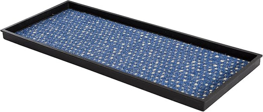 Anji Mountain Heavy Duty Waterproof Rubber Shoe Storage Mat Organizer/Boot Storage Tray Multi Use for Entryway with Coir, Blue and Ivory Insert, Fits 3 Pair (34.5" Wide)