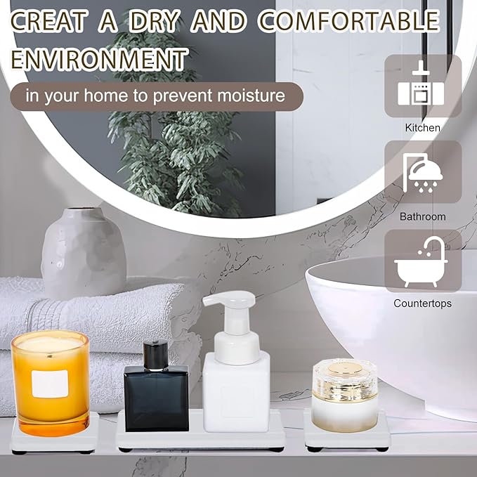4PCS Stone Drying Trays for Bathroom Sink, Water Absorbing Stone Tray, Water Absorbent Diatomaceous Earth Tray and Coaster, Diatomite Soap Dish, Drying Stones Soap Trays for Kitchen Counter-NeatNest