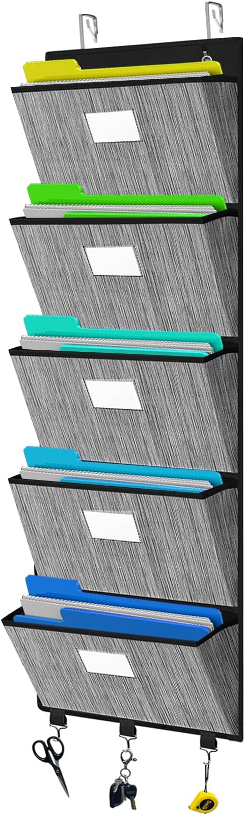 homyfort Over the Door File Organizer, Hanging File Folders Wall Organizer with 5 Large Pocket for Papers, Charts, Mails, Magazine, Office (Black)-NeatNest