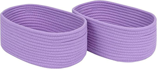 CubesLand Sturdy Woven Rope Storage Baskets, Purple, 2 Packs, 12" x 8" x 5.11"-NeatNest