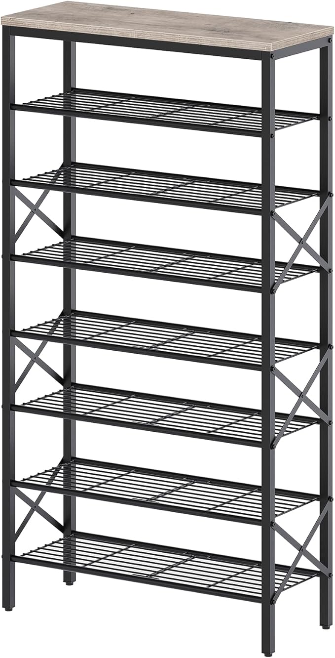 8 Tier Shoe Rack, Shoe Storage Organizer, Large Capacity Shoe Shelf Holds 32 Pairs of Shoes, Durable and Stable, for Entryway, Hallway, Closet, Dorm Room, Greige and Black SS08BG-NeatNest