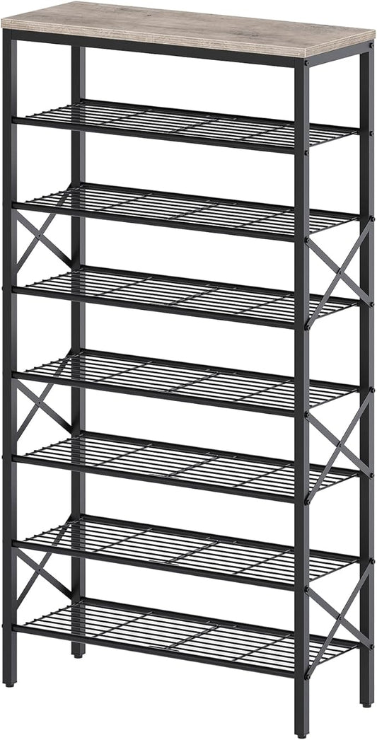 8 Tier Shoe Rack, Shoe Storage Organizer, Large Capacity Shoe Shelf Holds 32 Pairs of Shoes, Durable and Stable, for Entryway, Hallway, Closet, Dorm Room, Greige and Black SS08BG-NeatNest