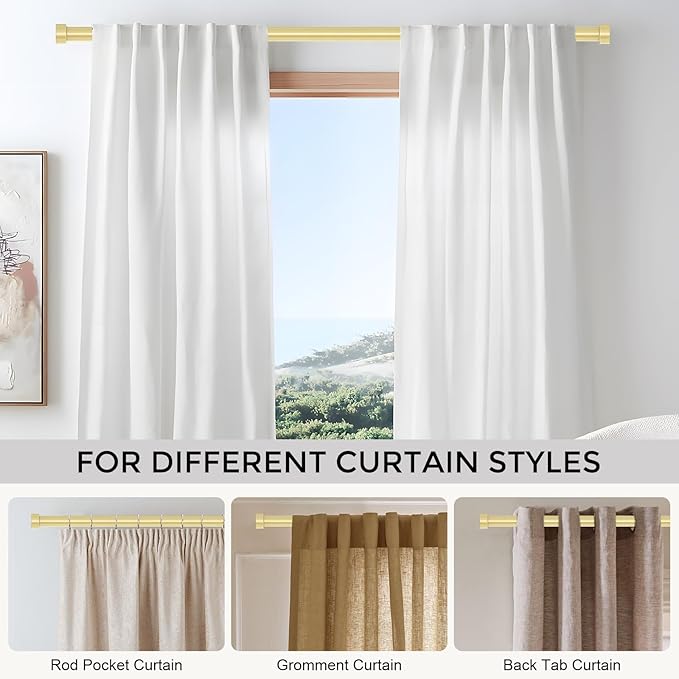 2 Pack Gold Curtain Rods for Windows 28 to 48 Inch(1.5-5 Feet),1" Diameter Drapery Rods with Modern Style End Cap Finials,Size:30''-60''