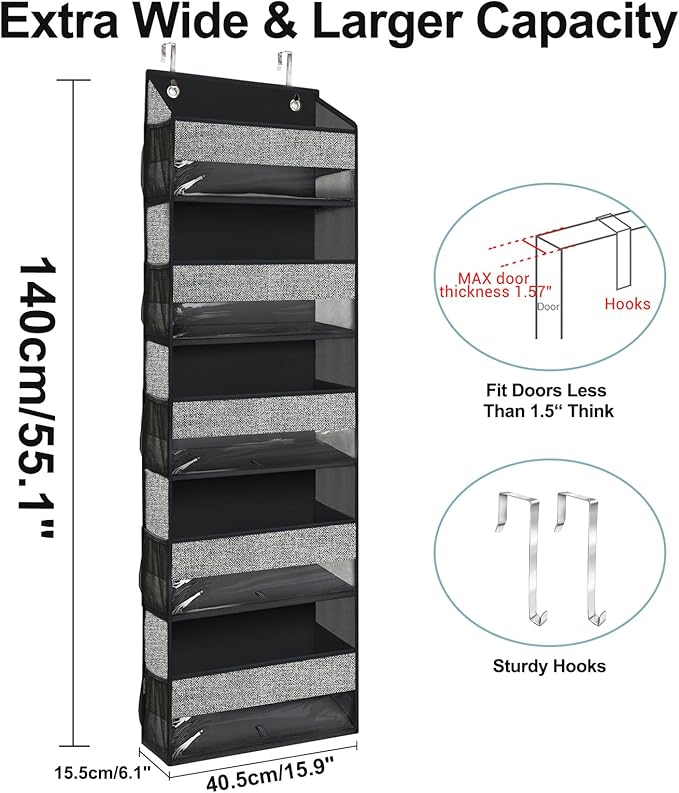 homyfort Over Door Organizer with 5 Large Pockets 10 Mesh Side Pockets, 5-Shelf Extra Large and Sturdy Hanging Storage Organizer for Pantry, Nursery (Black)-NeatNest