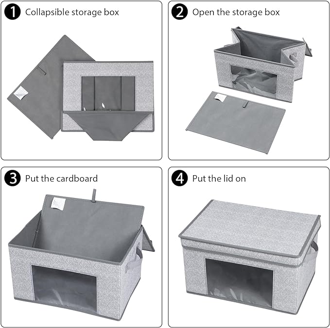 Univivi Fabric Foldable Storage Bins with Lids Collapsible Storage Boxes Bins Organization Baskets for Home, Closet, Playroom, 14''x10''x8.3'' (Gray, 4-Pack)-NeatNest