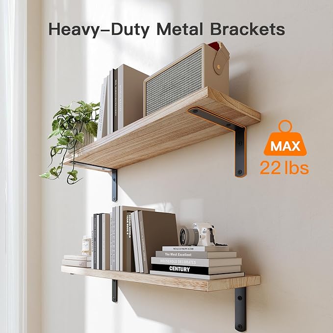 Amada Bathroom Shelves Over Toilet with Storage Basket, Floating Shelves Wall Shelves for Home Organization & Wall Decor, Bathroom/Kitchen/Living Room Shelves–Natural Wood-NeatNest