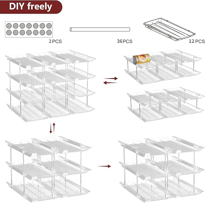 Can Organizer for Pantry, 3 Sets 4 Tiers Can Storage Organizer Pantry,Soda Can Organizer for Fridge 48 Cans Rack Automatic Rolling Stackable Canned Food Organizer,Clear-NeatNest