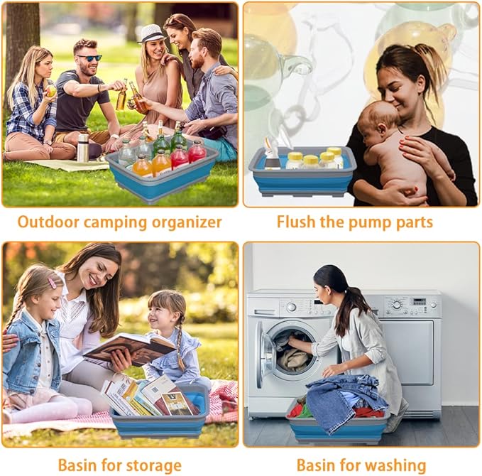 Collapsible Dish Pans – 10L (2.6 Gal) Foldable Sink Tub, 14.5'' x 10.5'' x 5", Compact and Space-Saving Multiuse Foldable Basin for Dish Washing, Camping, RV and Vegetable Cleaning-NeatNest