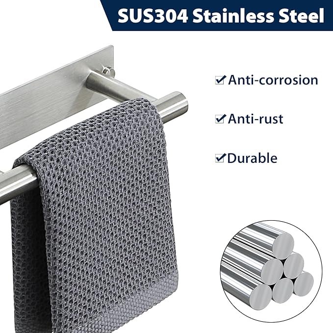Alise Bath Towel Bars, 8 Inch Towel Hanger Towel Racks for Bathroom, SUS304 Stainless Steel Hand Towel Holder, Wall Mount with Self-Adhesive or Drilling, Nickel