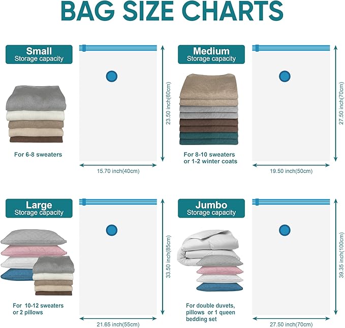 Space Saver Vacuum Storage Bags, 6 Pack Jumbo Space Saver Bags with Pump, Storage Vacuum Sealed Bags for Clothes, Comforters, Blankets, Bedding (Jumbo)-NeatNest