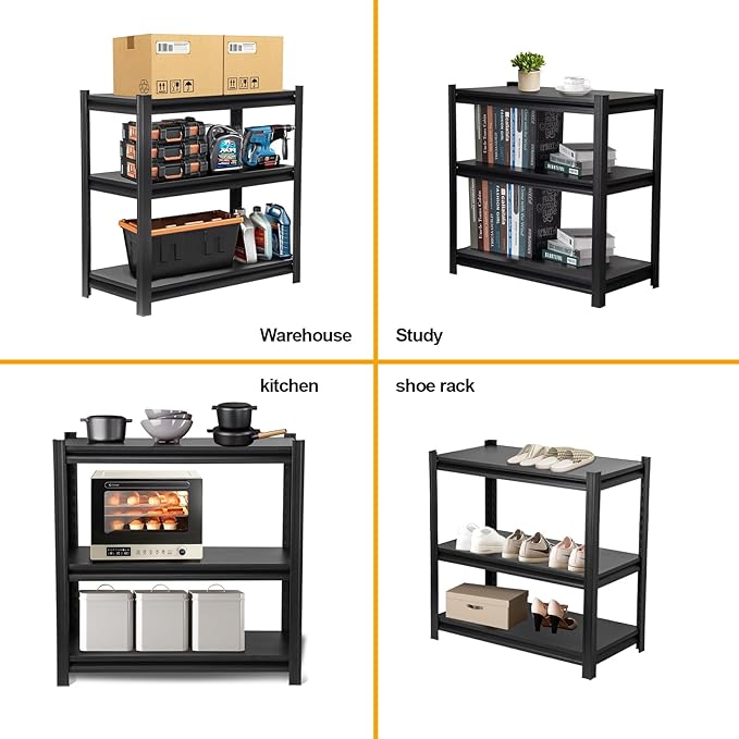35" H Black Garage Shelving Unit, Garage Storage Shelves 1050LBS Heavy Duty Shelves, Adjustable 3 Tier Metal Shelving Utility Shelf for Home, Basement-NeatNest