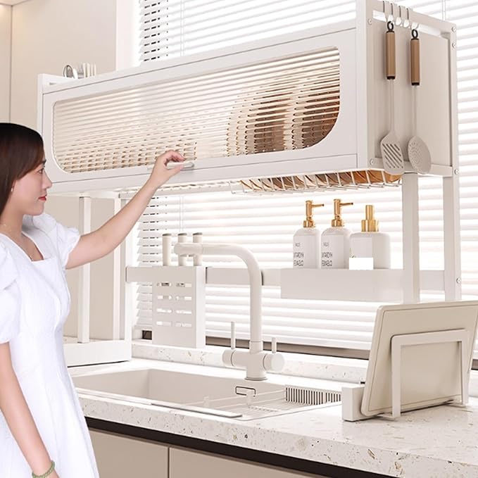 Home Furnishing Dish Rack Over Sink Stainless Steel Over The Sink Dish Drainer Drying Rack Space Kitchen Sink Rack Multifunctional countertop Dish Storage Rack Sink(White,85cm/33.5in)