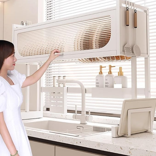 Home Furnishing Dish Rack Over Sink Stainless Steel Over The Sink Dish Drainer Drying Rack Space Kitchen Sink Rack Multifunctional countertop Dish Storage Rack Sink(White,105cm/41.3in)